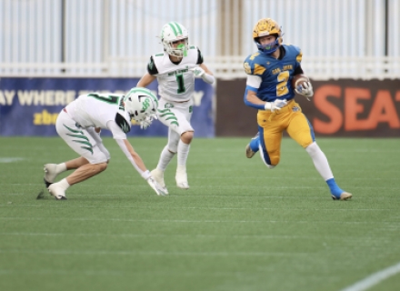 San Juan High School running back Jagger Nieves made a huge impact for his team on the football field, not only in 2025, but throughout his high school career. He was named the top running back in the state of Utah for 2025 by the Deseret News on June 8.  Boston Bowers photos