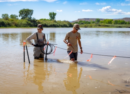 Utah DNR employees set up to sample water at the Cisco Boat Ramp in Grand County. Photos courtesy of the Utah Division of Wildlife Resources