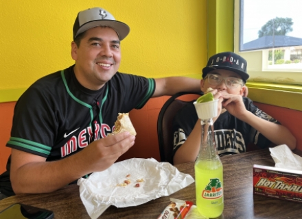 Jake and Carson Palma eating Mexican food as part of a statewide tour. Courtesy photo