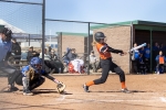 Monticello senior Ali Barry takes a cut at an elusive San Juan pitch as catcher Elise Dalley digs it nicely on April 6. The Lady Broncos won the first meeting this season between the local rivals 18-0. They were set to meet again on Tuesday, April 11 to close out their regular season series. Richard Kaer photo