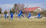 San Juan junior midfielder Edward Lyman (#10) corrals the ball against South Sevier on April 14 as teammates Daniel Brown (#17), Adam Nez (#11), RJ Dalley (#14), Bradley Duke (#20), and Cohen Lyman (#9) cover on the play. The Broncos suffered a loss to the Rams, but bounced back to beat Millard on April 15, registering the most wins in a season for the San Juan boys soccer program since it began in 2019.  Chris Hart photo