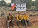 Steve Magner, Luke Bassett and Jake Murray, firefighters with Outback Firefighting, stop at the end of a long day of fighting the Babylon Fire. Staff photo