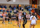 Monticello senior Makenna Peterson (#4) puts up a shot as teammate Tessa Slade (#10)  and Shaydin Freestone (#21) looks on and Whitehorse defenders (left to right) Kaleigh Chee, Keiarra Martin (partially obscurred), Malia Sam, Lakyara Begay and Heidi Clark look for a rebound. The Lady Raiders won the game between local Region 19 rivals on January 27 to win 55-34. Whitehorse is 15-4 on the season, ranked sixth in the 1A standings. Monticello is 5-14, ranked 17th. Anna Fredericks photo