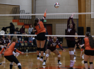 Monticello junior Shelby Rogers smokes a shot through the Rock Point defense in the MHS gym October 3 as teammates (left to right) Josie Mack, Marlee Mack, and Makenna Peterson cover on the play. Shelby had six kills in the Lady Buckaroos’ win over the Lady Cougars. The team will conclude their regular season this week. Anna Fredericks photo