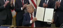 Screenshot from the broadcast of President Trump's signing of two proclamations reducing Bears Ears and Grand Staircase-Escalante Monuments.